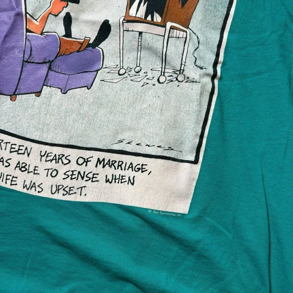 Vintage 80's Strip Tees Comic T-shirt Teal S/M‎ - Picture 2 of 4